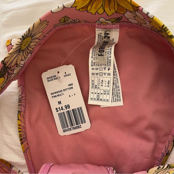 NWT Forever 21 pink floral print high leg cheeky bikini bottoms size medium - Picture 9 of 13